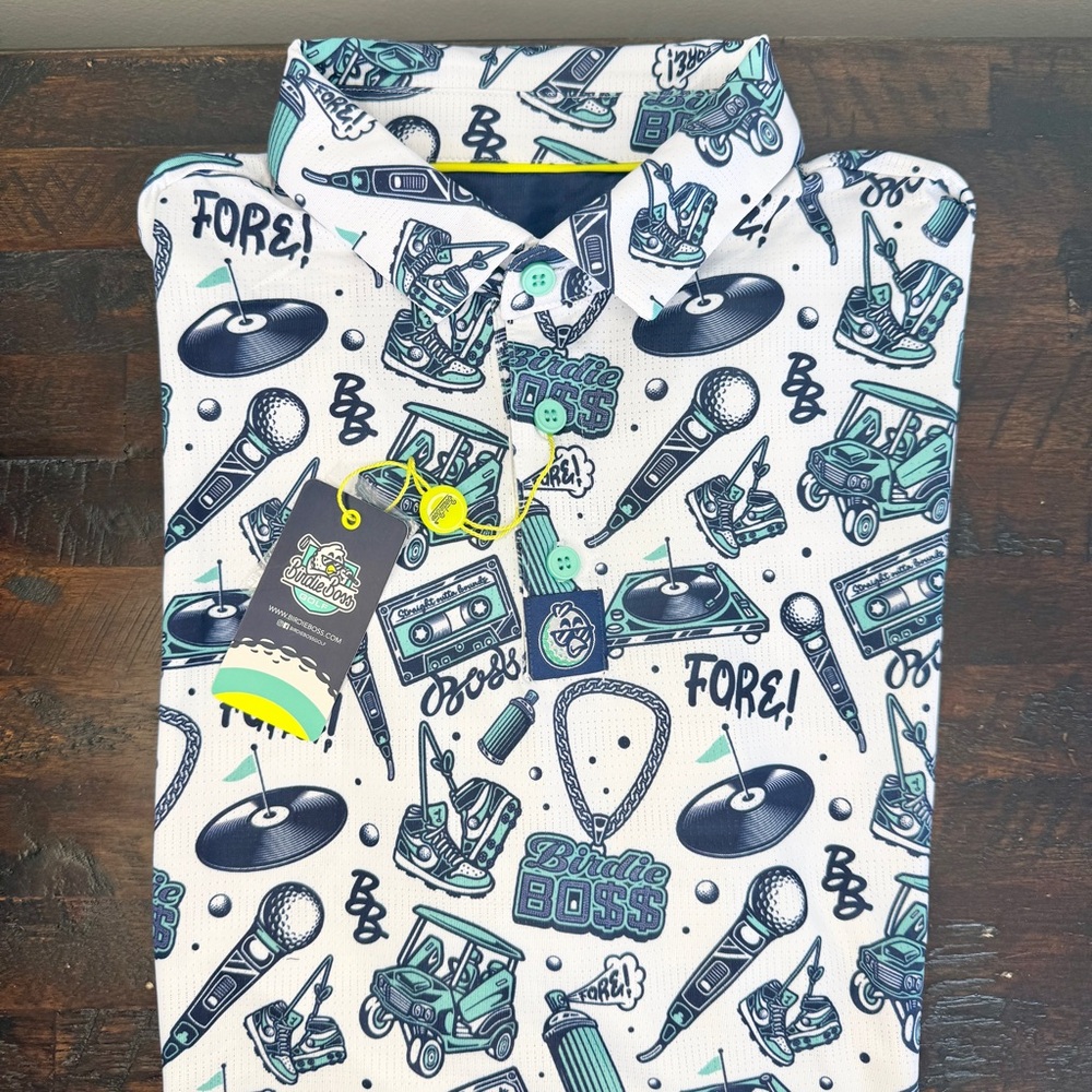 Birdie Boss Straight Outta Bounds Performance Polo Cyan NWT Men's XXL